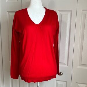 Express Red V-Neck Long Sleeve Knit Sweater (M)